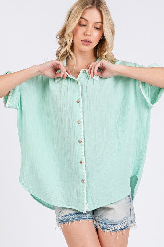 SAGE+FIG - Cotton Gauze Button - Up Shirt in Mint