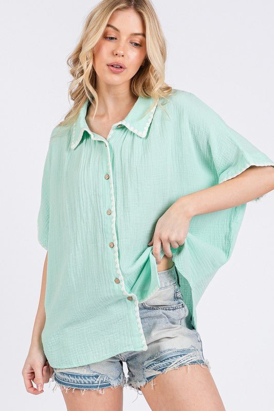 SAGE+FIG - Cotton Gauze Button - Up Shirt in Mint