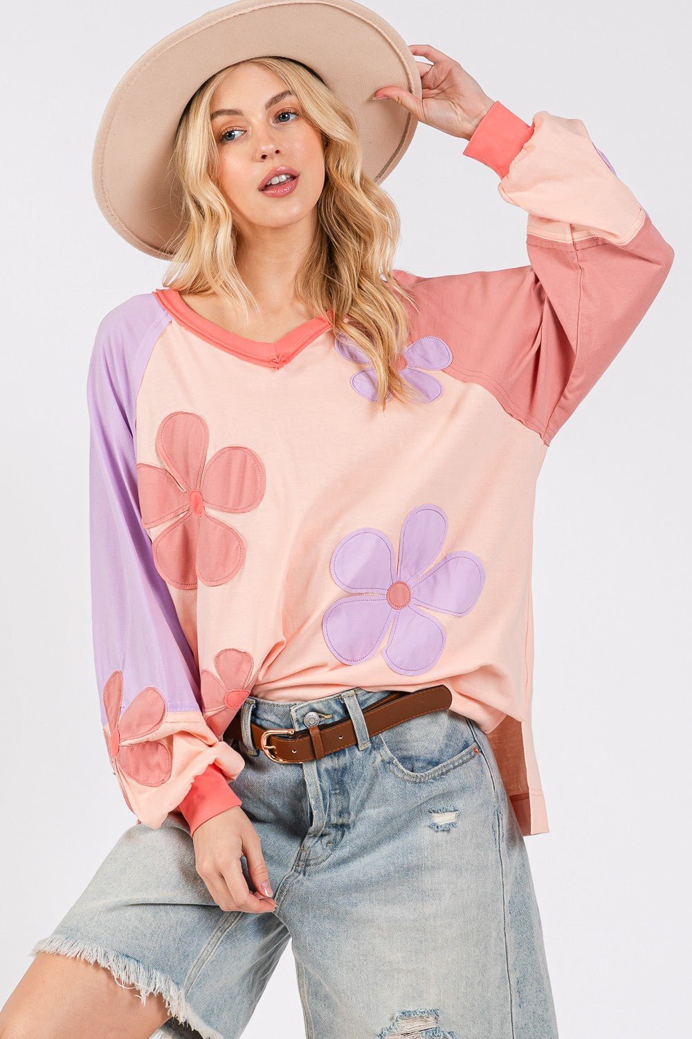 SAGE+FIG - Daisy Patch Color Block Top in Blush