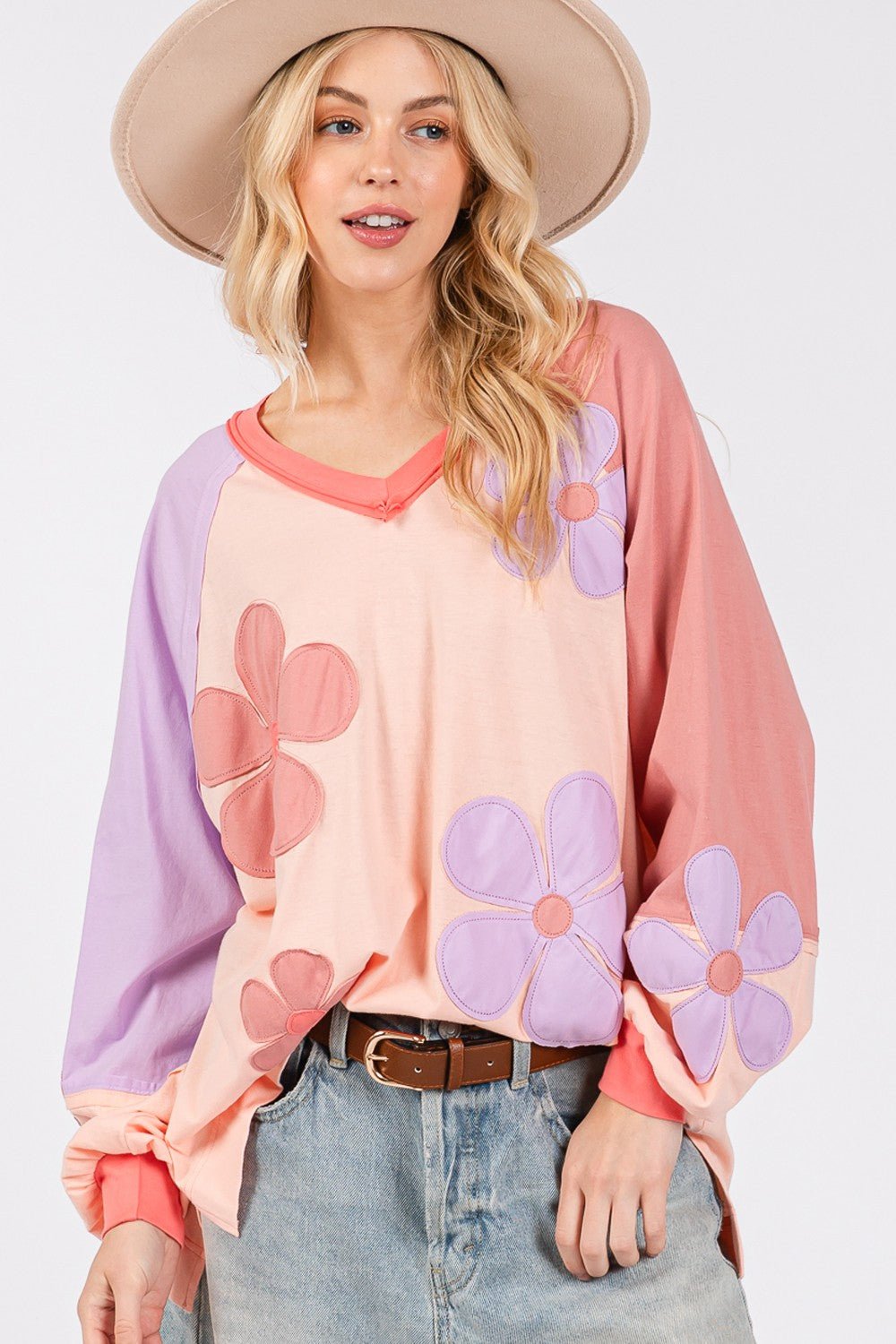 SAGE+FIG - Daisy Patch Color Block Top in Blush