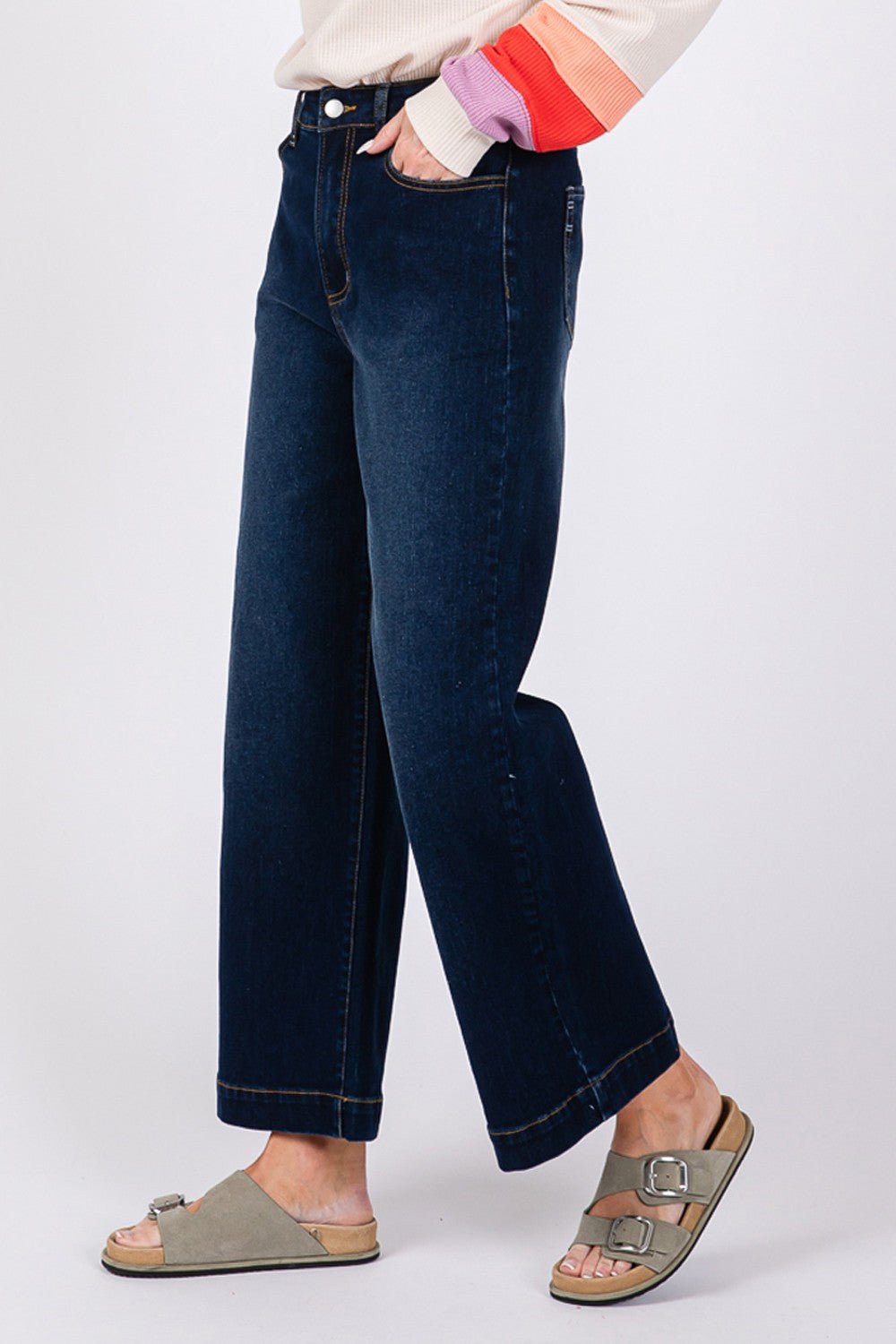 SAGE+FIG - Denim Blue High Waist Wide Leg Jeans