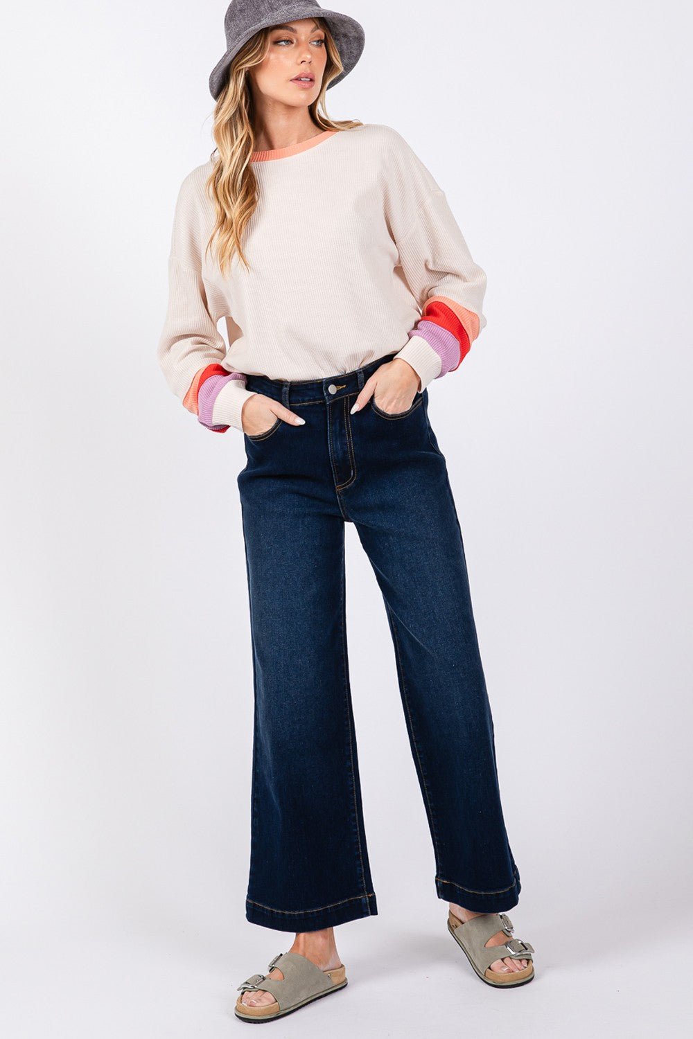 SAGE+FIG - Denim Blue High Waist Wide Leg Jeans