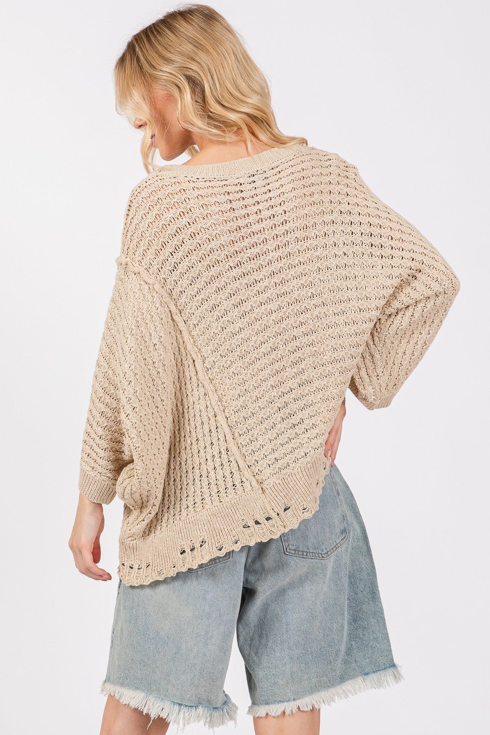 SAGE+FIG - Distressed Batwing Sleeve Sweater in Mushroom