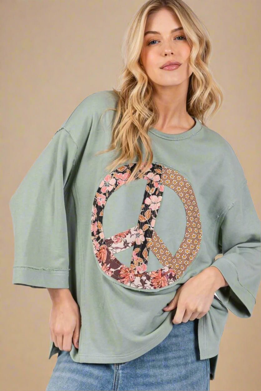 SAGE+FIG - Floral Peace Patch Top in Sage