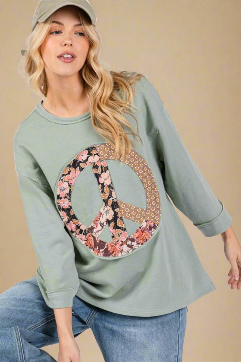 SAGE+FIG - Floral Peace Patch Top in Sage