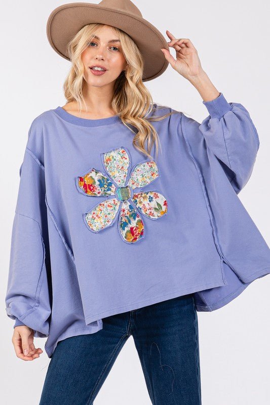 SAGE+FIG - Flower Patch Oversized Top in Periwinkle