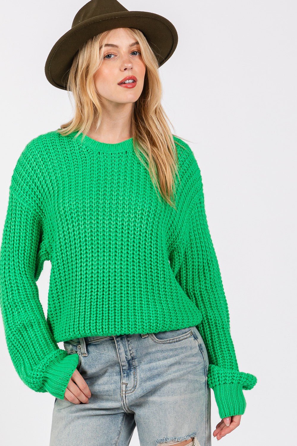 SAGE+FIG - Green Drop Shoulder Sweater