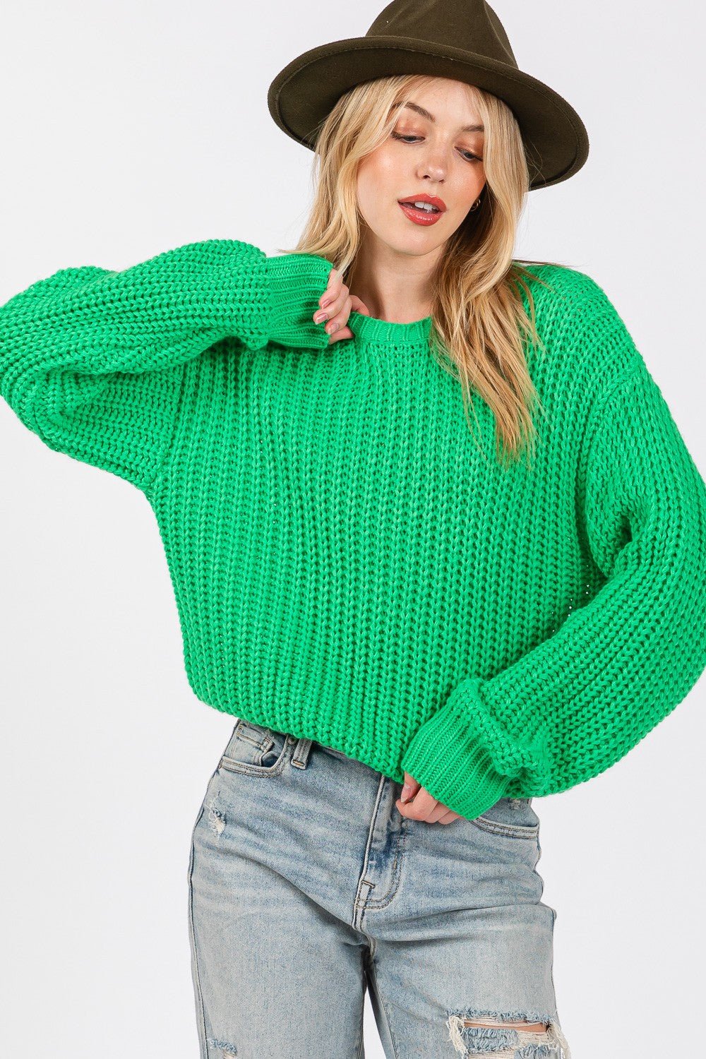 SAGE+FIG - Green Drop Shoulder Sweater