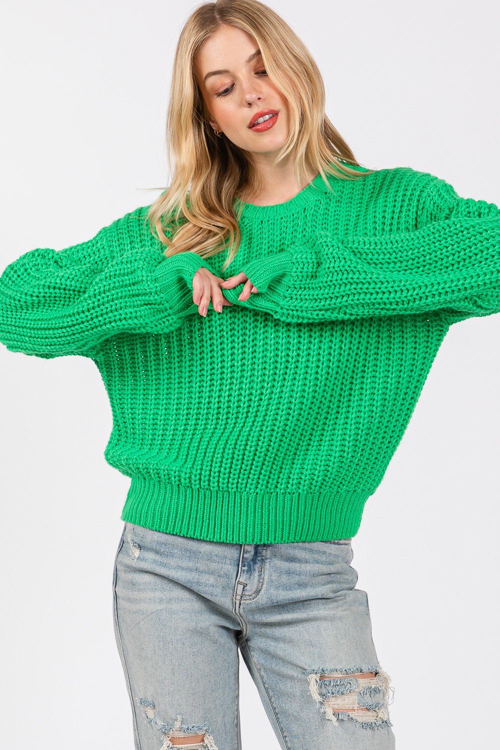 SAGE+FIG - Green Drop Shoulder Sweater