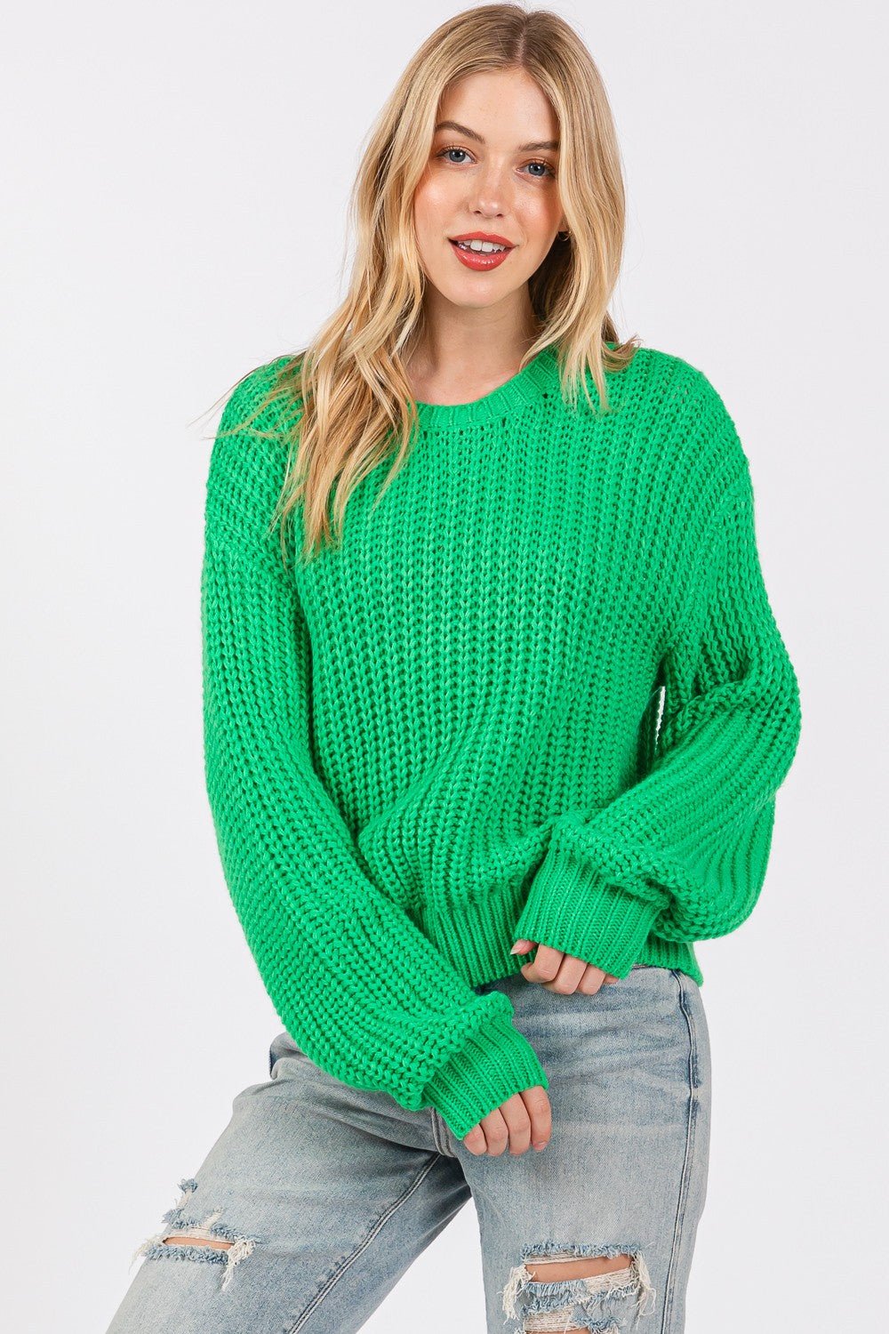 SAGE+FIG - Green Drop Shoulder Sweater