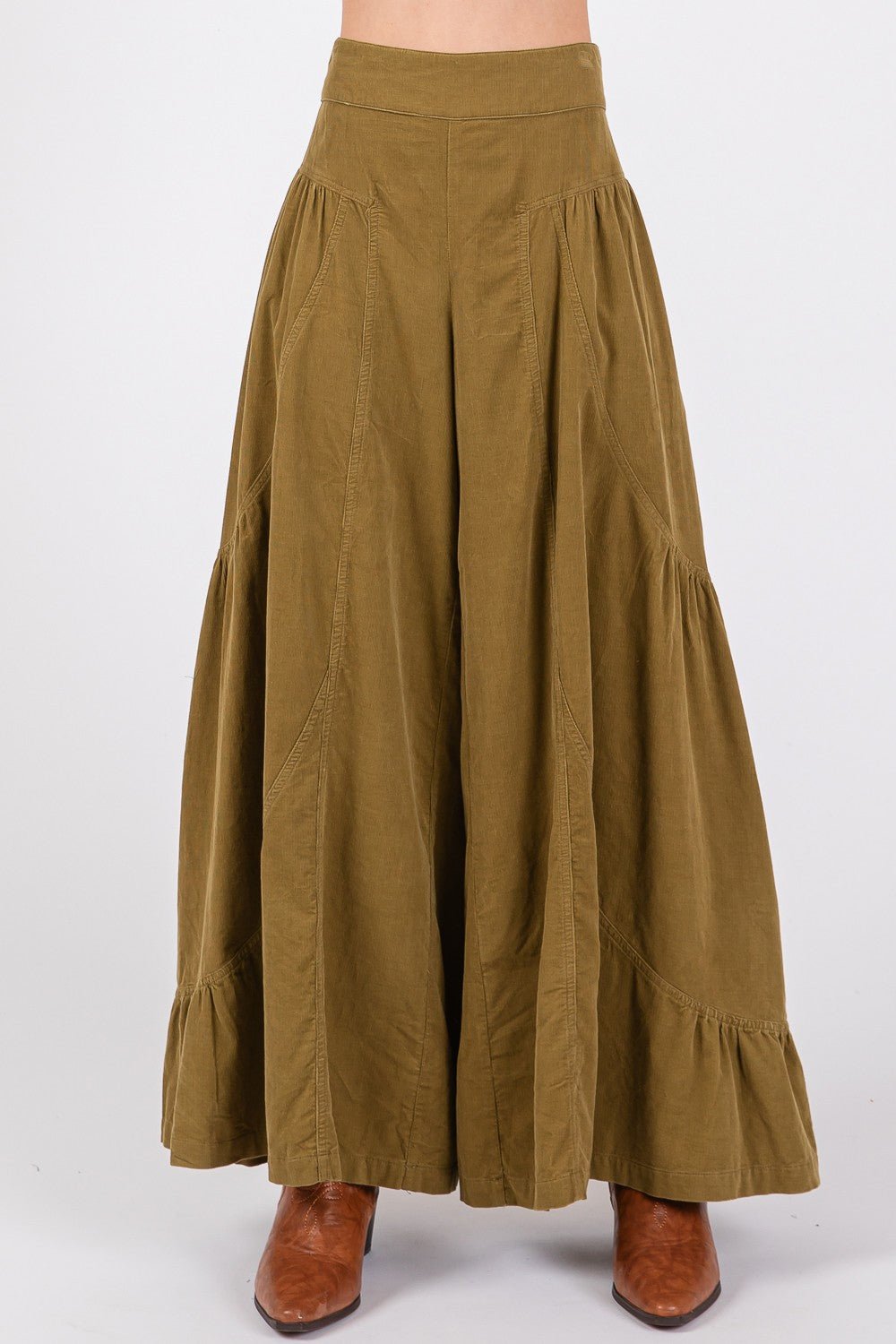 SAGE+FIG - High Rise Corduroy Wide Leg Pants in Olive Green