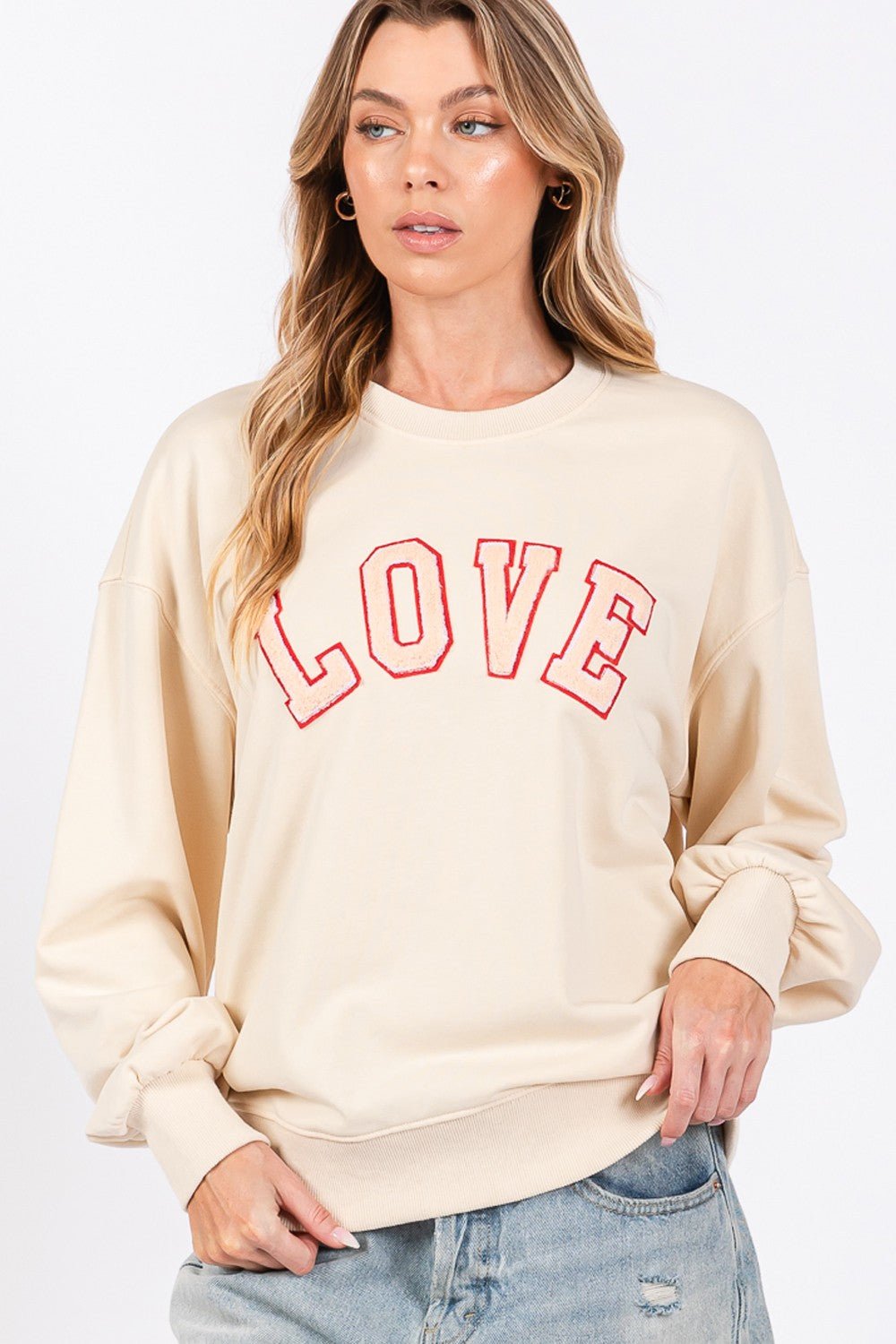 SAGE+FIG - LOVE Graphic Drop Shoulder Sweatshirt in Ivory