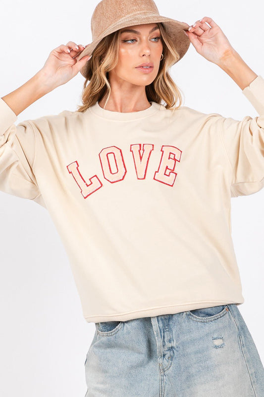 SAGE+FIG - LOVE Graphic Drop Shoulder Sweatshirt in Ivory