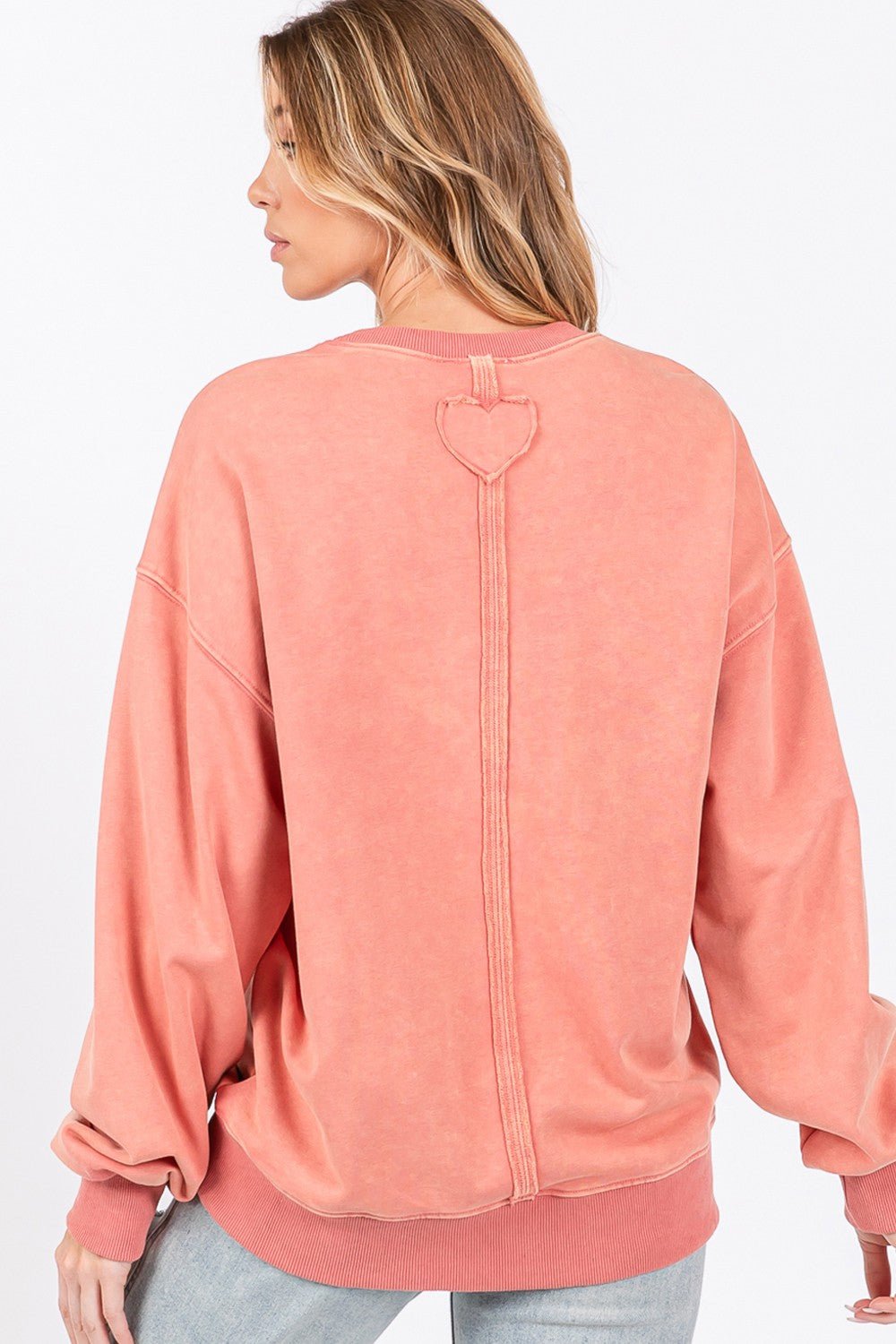 SAGE+FIG - LOVE Graphic Drop Shoulder Sweatshirt in Pink Orange