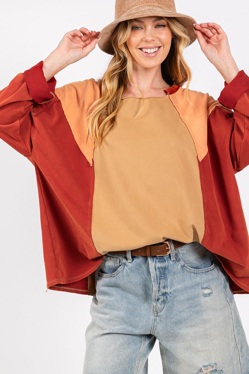 SAGE+FIG - Mineral Wash Color Block Top in Toast