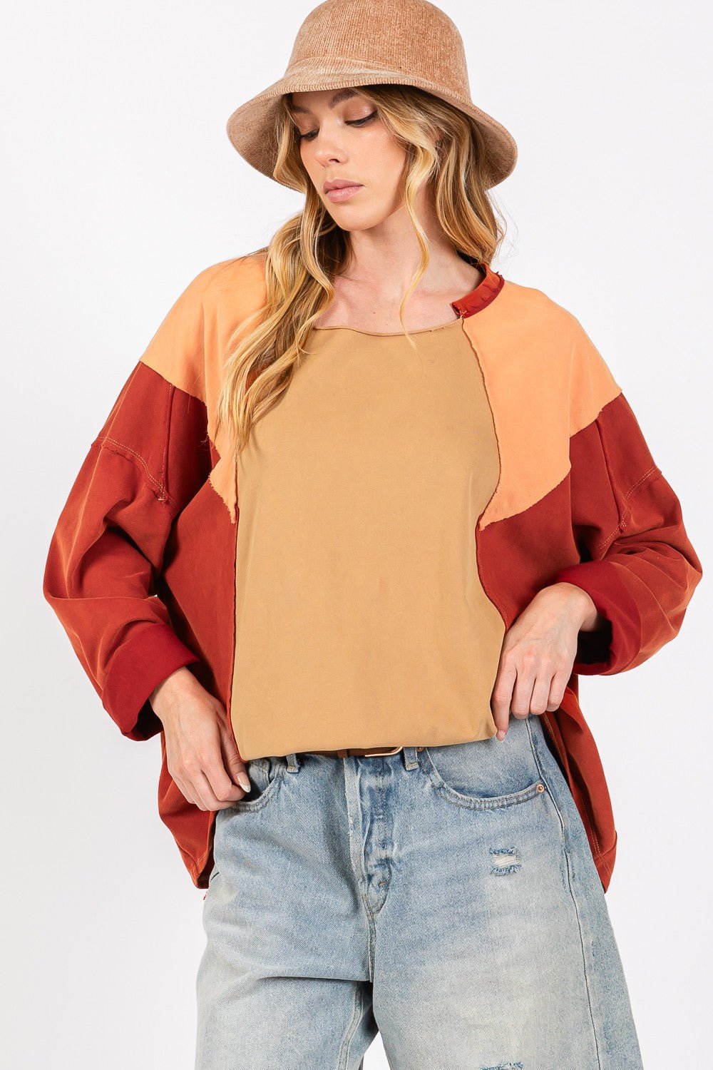 SAGE+FIG - Mineral Wash Color Block Top in Toast