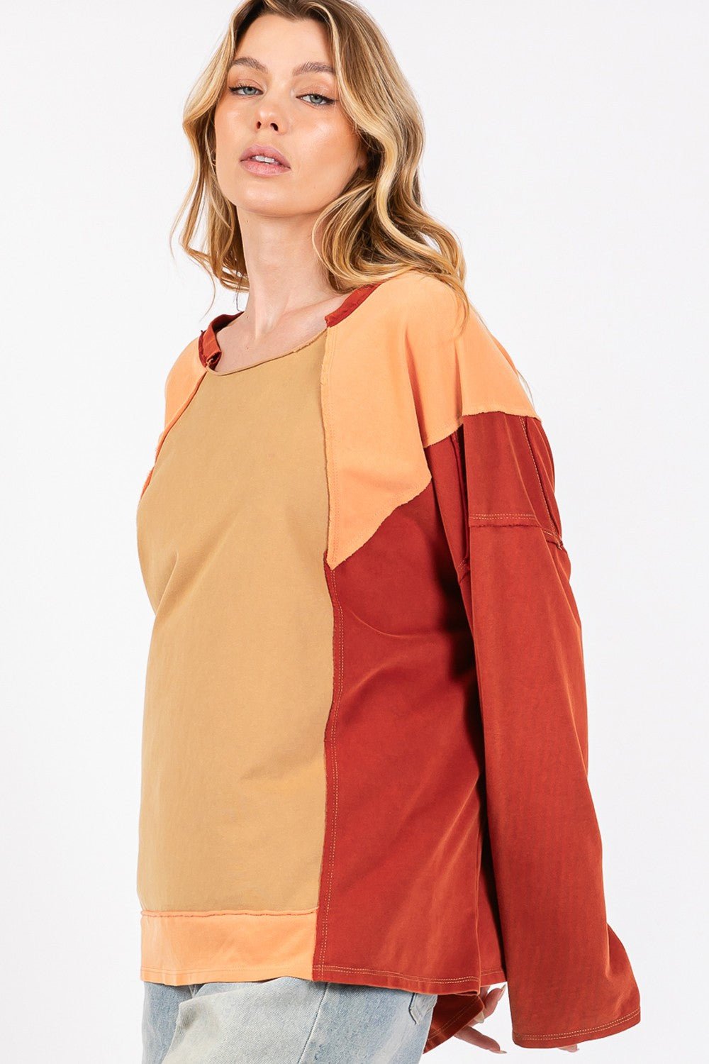 SAGE+FIG - Mineral Wash Color Block Top in Toast