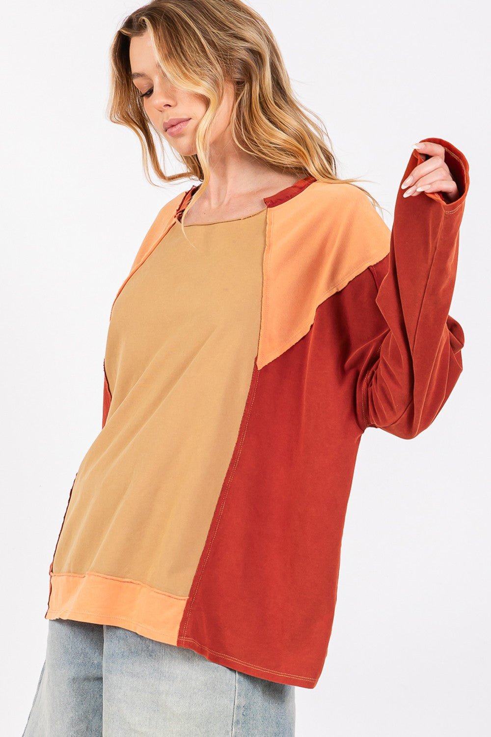 SAGE+FIG - Mineral Wash Color Block Top in Toast