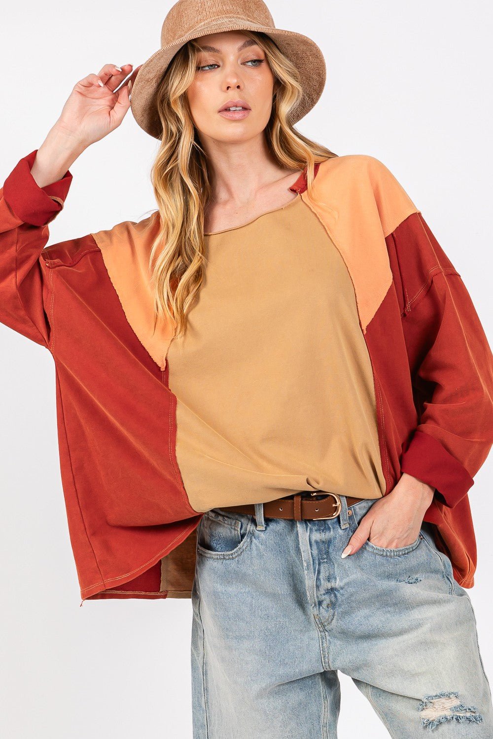 SAGE+FIG - Mineral Wash Color Block Top in Toast