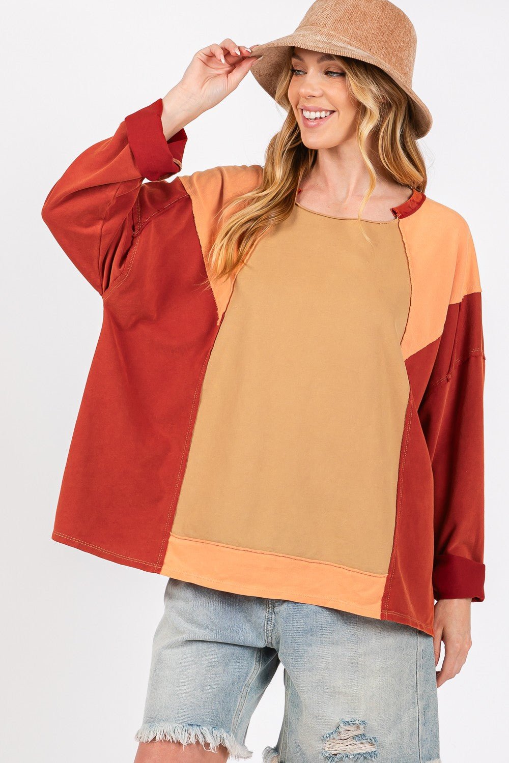 SAGE+FIG - Mineral Wash Color Block Top in Toast