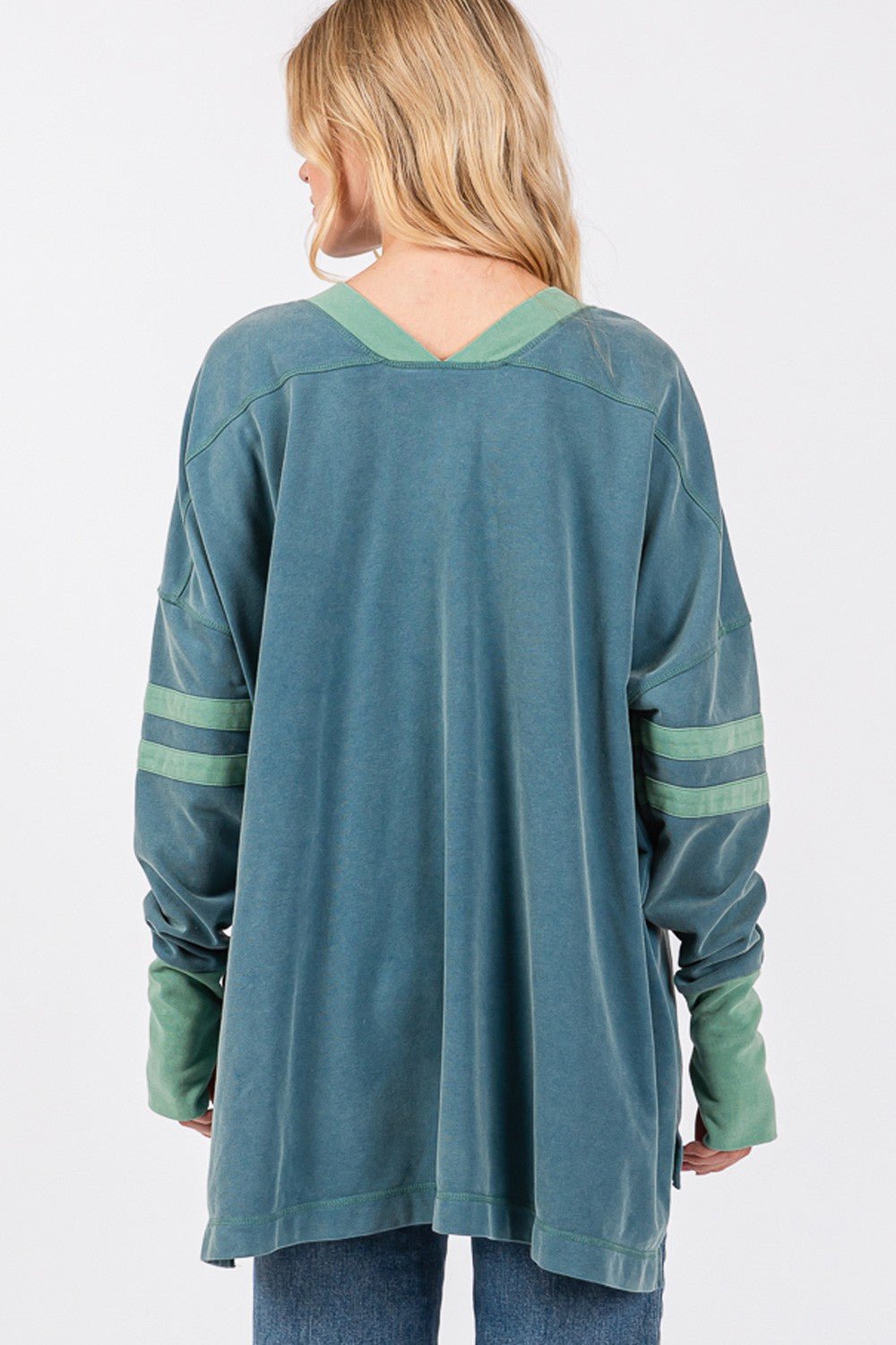 SAGE+FIG - Mineral Wash Contrast Tunic T - Shirt in Teal