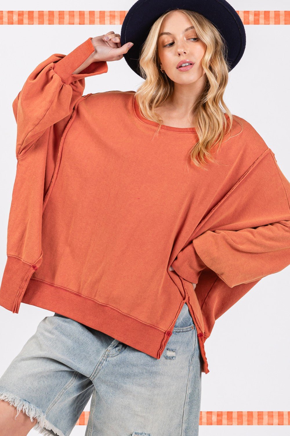 SAGE+FIG - Mineral Wash Oversized Tunic Sweatshirt in Amber