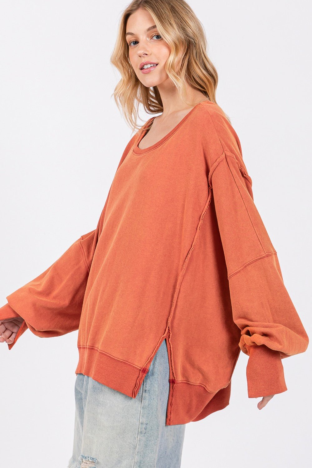 SAGE+FIG - Mineral Wash Oversized Tunic Sweatshirt in Amber