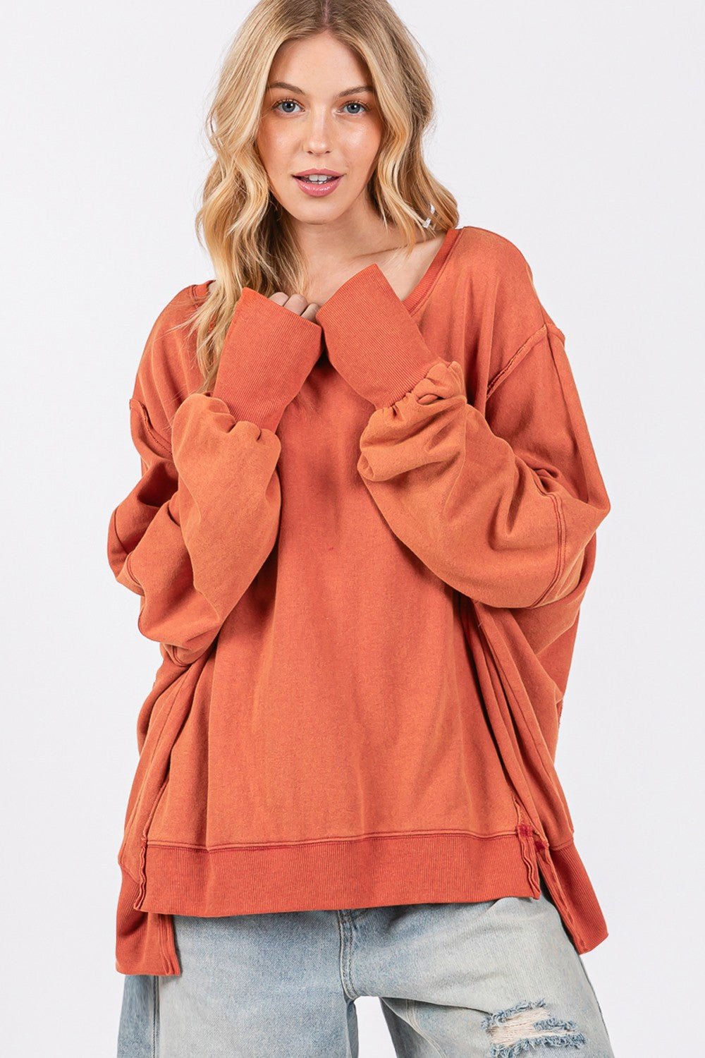 SAGE+FIG - Mineral Wash Oversized Tunic Sweatshirt in Amber