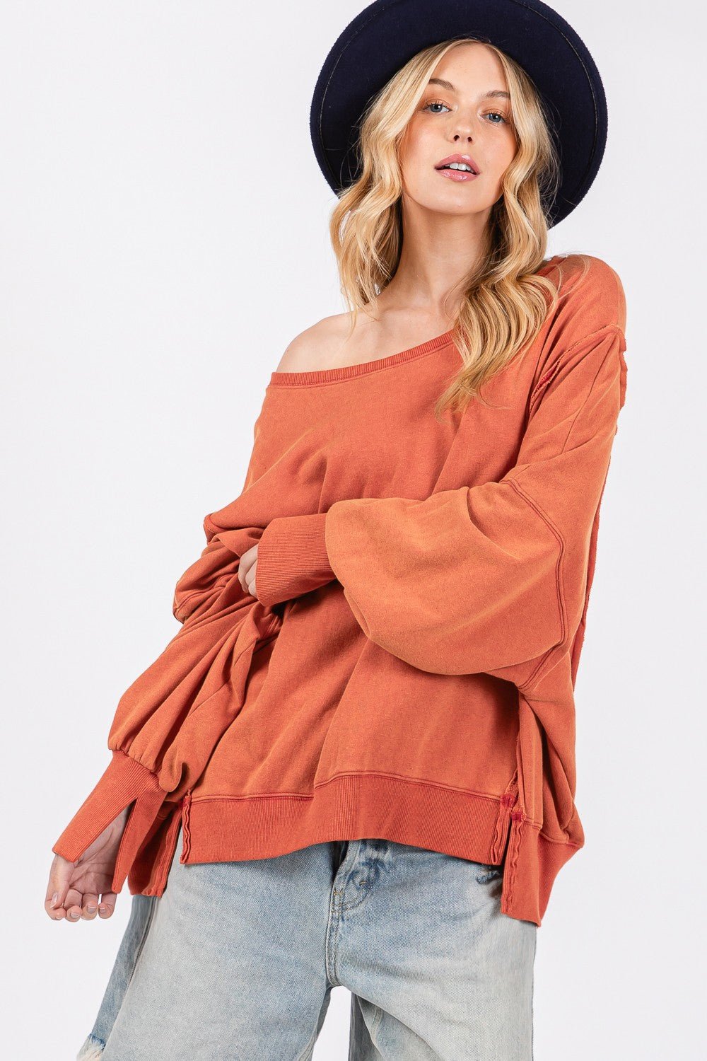 SAGE+FIG - Mineral Wash Oversized Tunic Sweatshirt in Amber