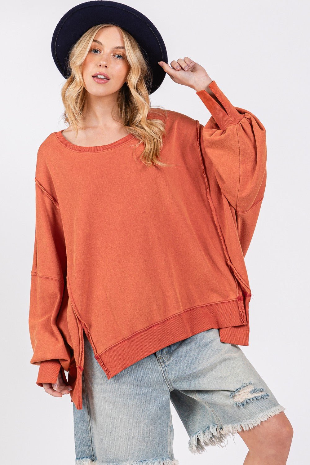 SAGE+FIG - Mineral Wash Oversized Tunic Sweatshirt in Amber