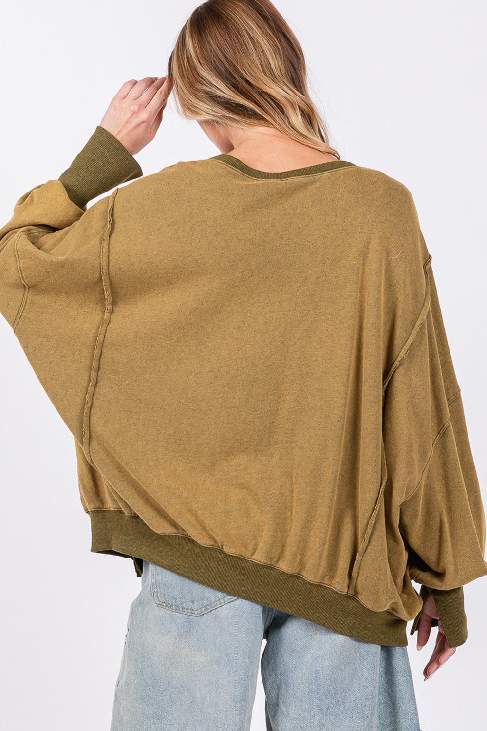 SAGE+FIG - Mineral Wash Oversized Tunic Sweatshirt in Olive