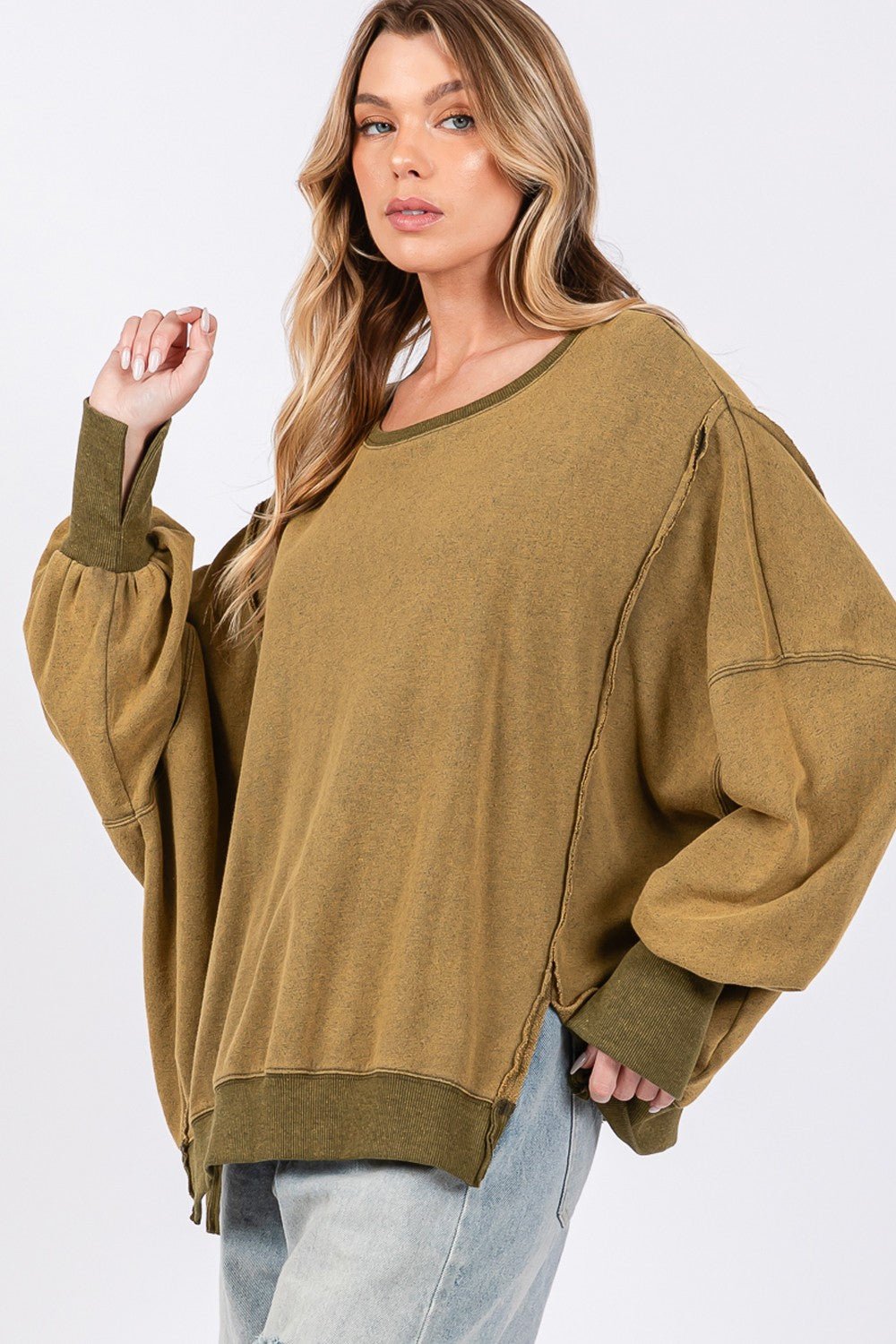 SAGE+FIG - Mineral Wash Oversized Tunic Sweatshirt in Olive