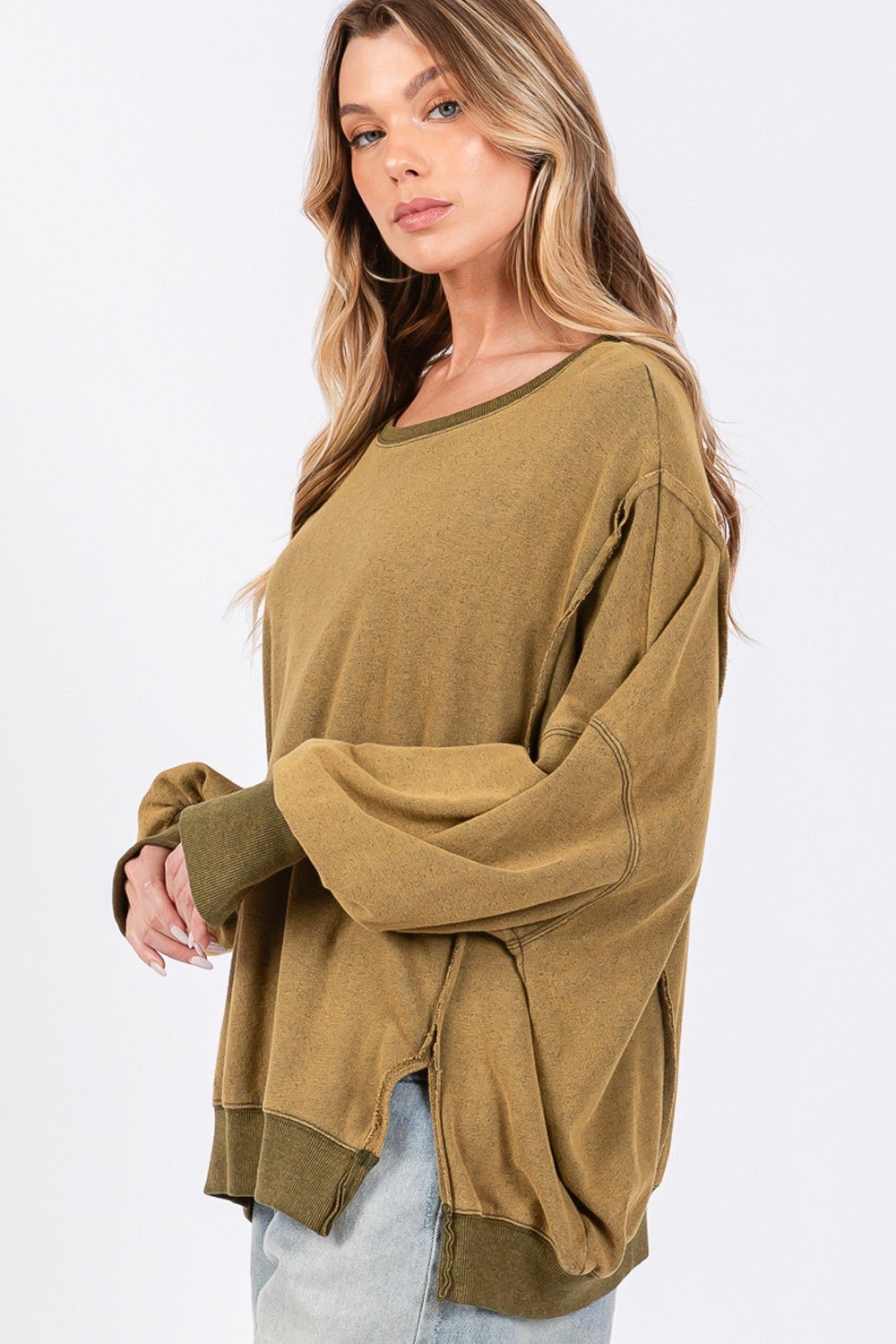 SAGE+FIG - Mineral Wash Oversized Tunic Sweatshirt in Olive