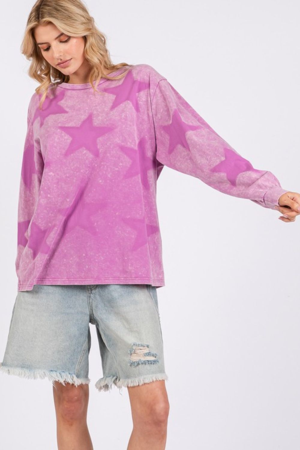 SAGE+FIG - Mineral Wash Star Pattern Long Sleeve T-Shirt in Moonlit Mauve