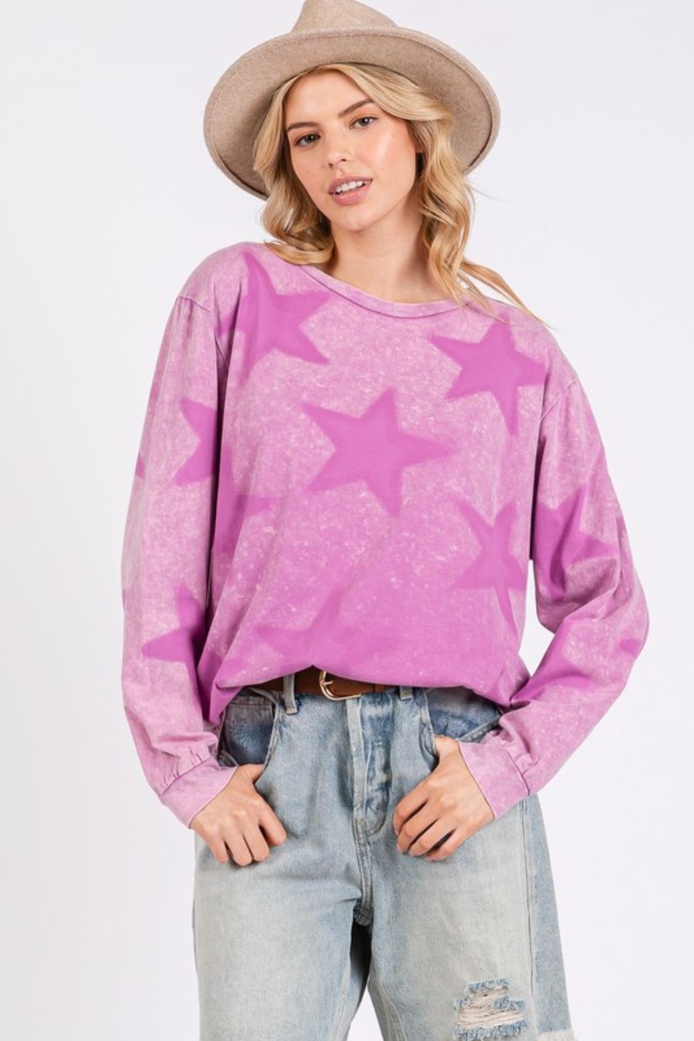 SAGE+FIG - Mineral Wash Star Pattern Long Sleeve T-Shirt in Moonlit Mauve
