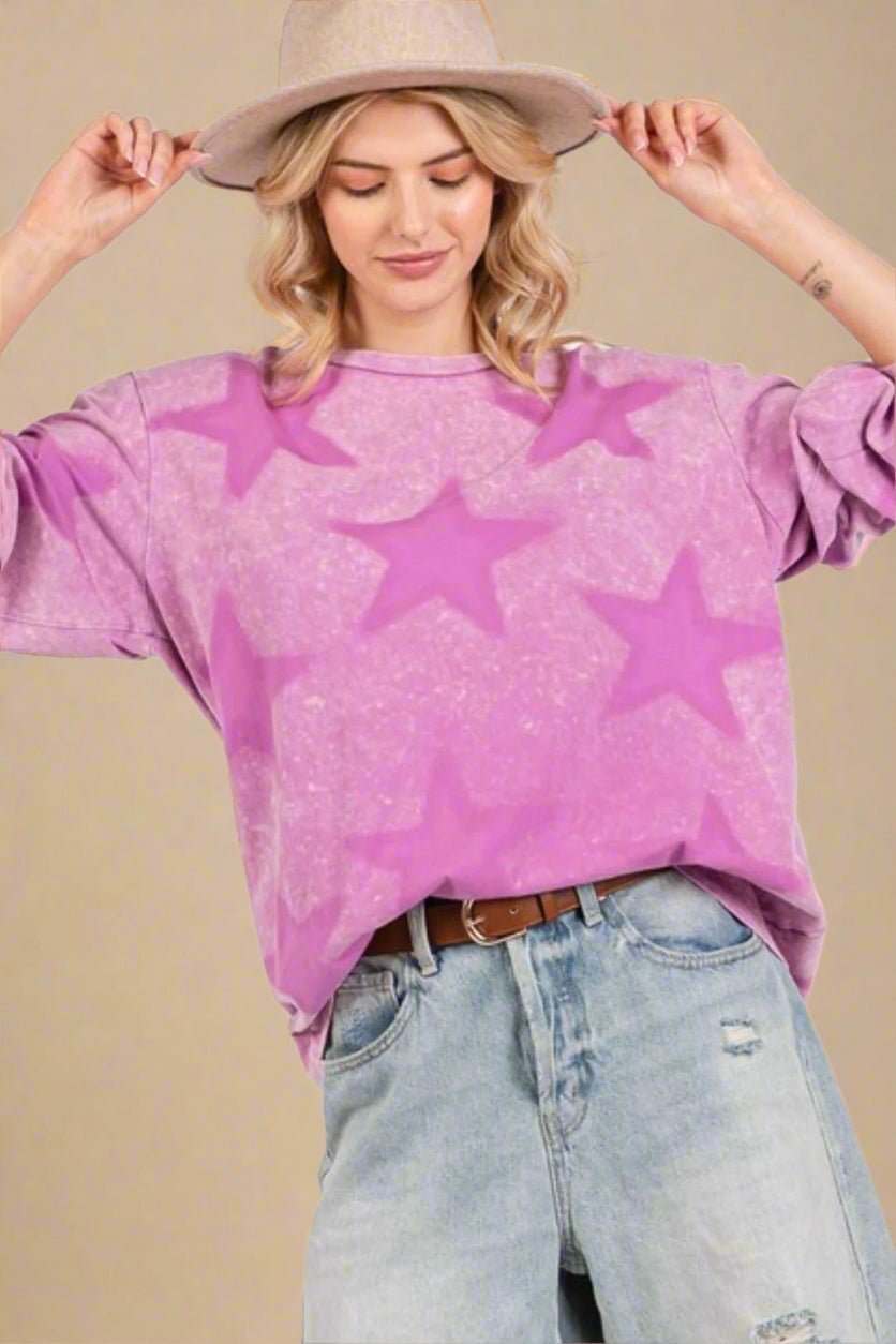 SAGE+FIG - Mineral Wash Star Pattern Long Sleeve T-Shirt in Moonlit Mauve