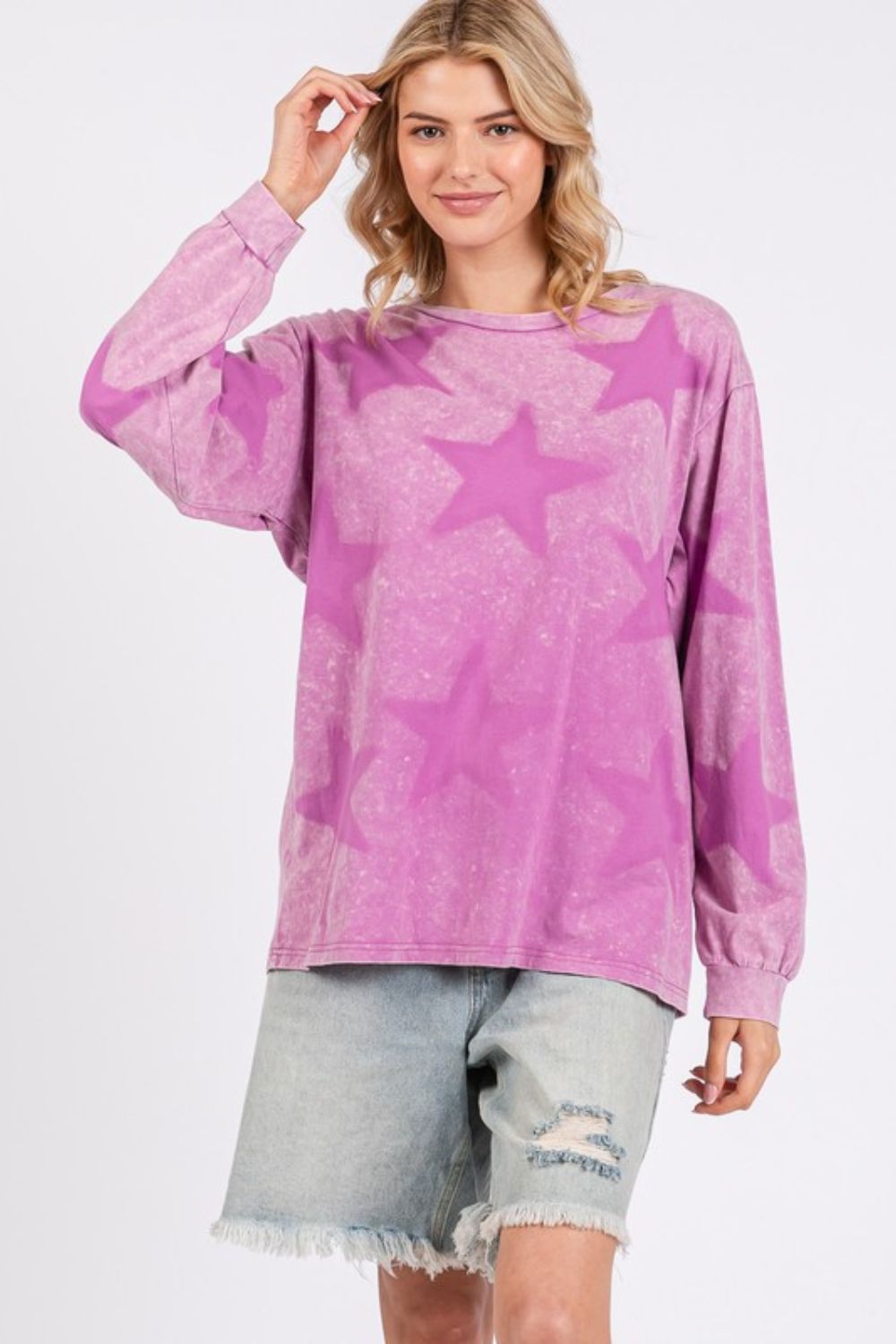 SAGE+FIG - Mineral Wash Star Pattern Long Sleeve T-Shirt in Moonlit Mauve