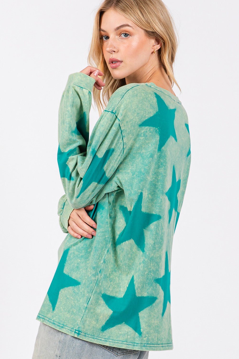 SAGE+FIG - Mineral Wash Star Pattern T-Shirt in Turquoise