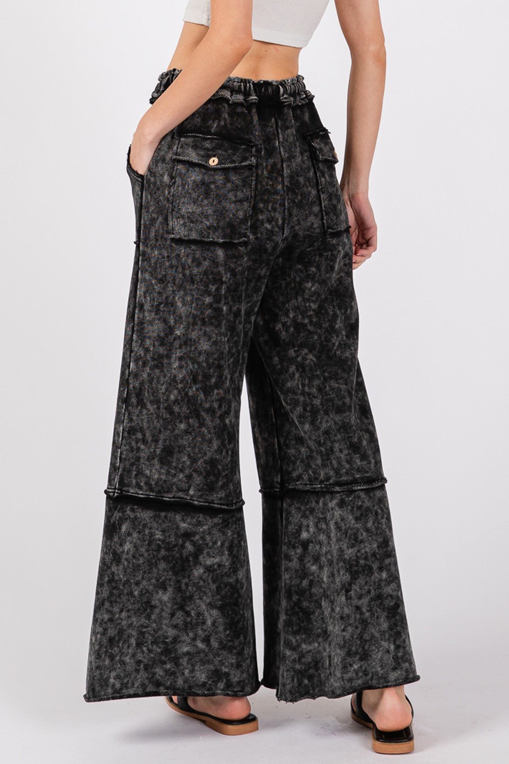 SAGE+FIG - Mineral Washed Terry Knit Wide Leg Pants in Ash