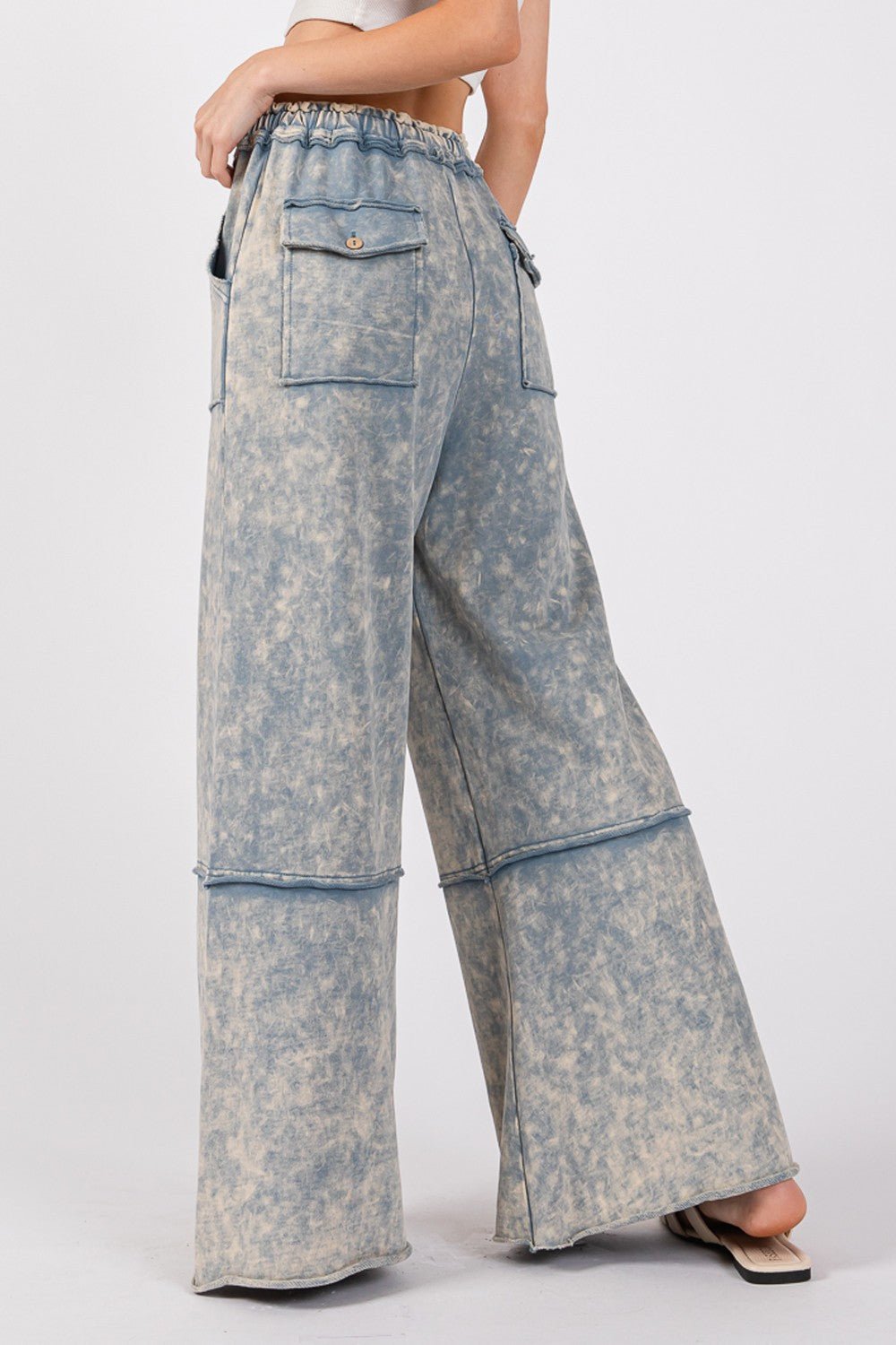 SAGE+FIG - Mineral Washed Terry Knit Wide Leg Pants in Slate Blue