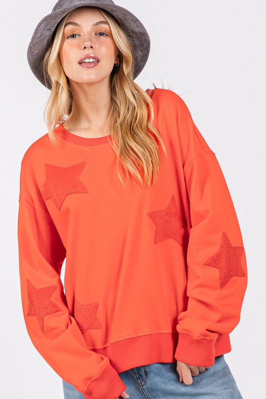 SAGE+FIG - Orange Star Patch Long Sleeve Sweatshirt