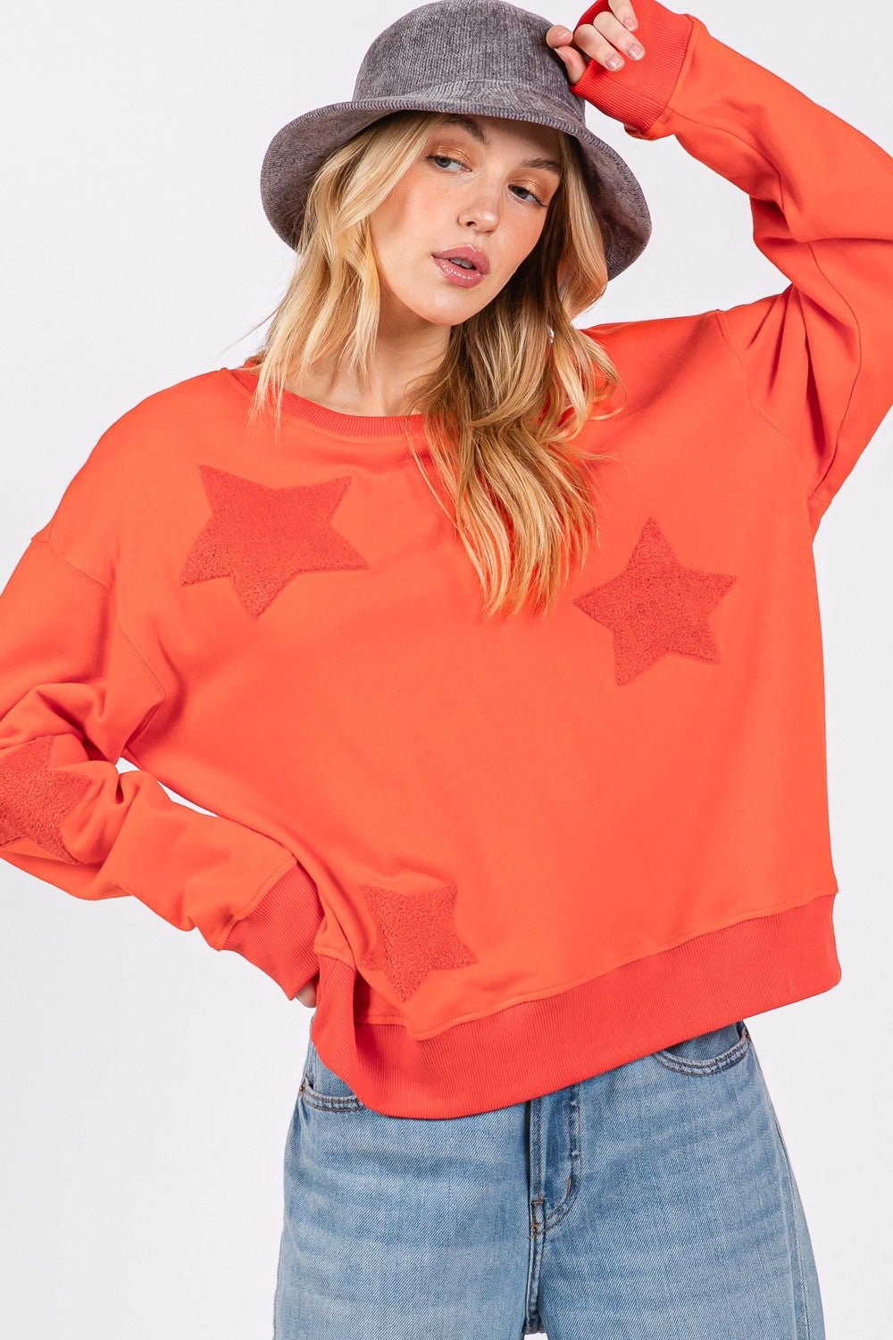 SAGE+FIG - Orange Star Patch Long Sleeve Sweatshirt