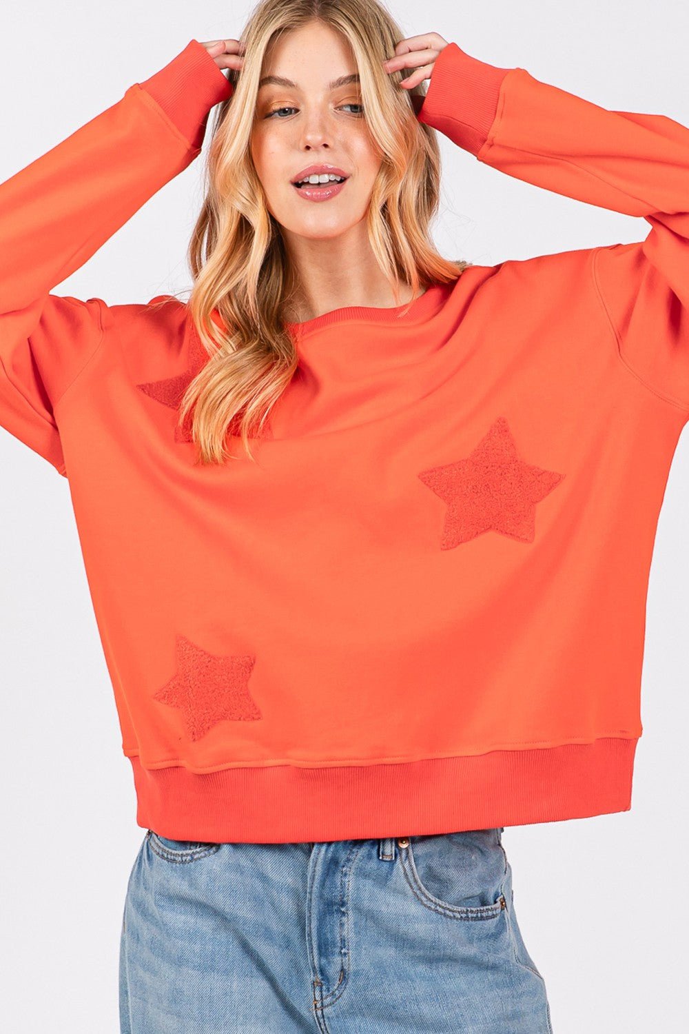 SAGE+FIG - Orange Star Patch Long Sleeve Sweatshirt