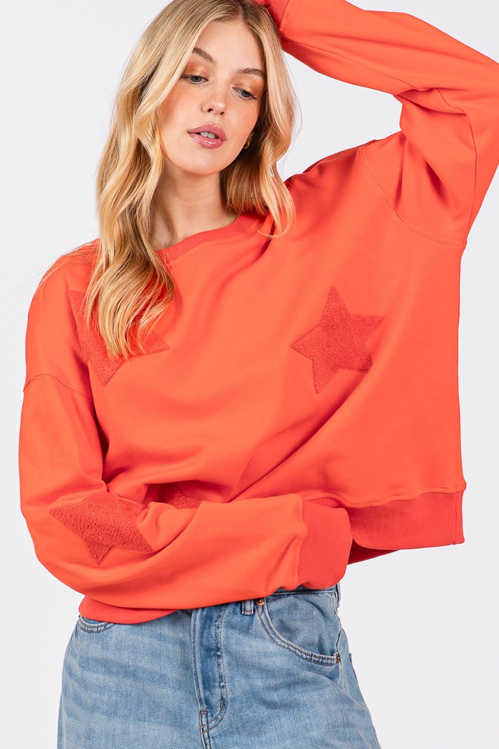 SAGE+FIG - Orange Star Patch Long Sleeve Sweatshirt