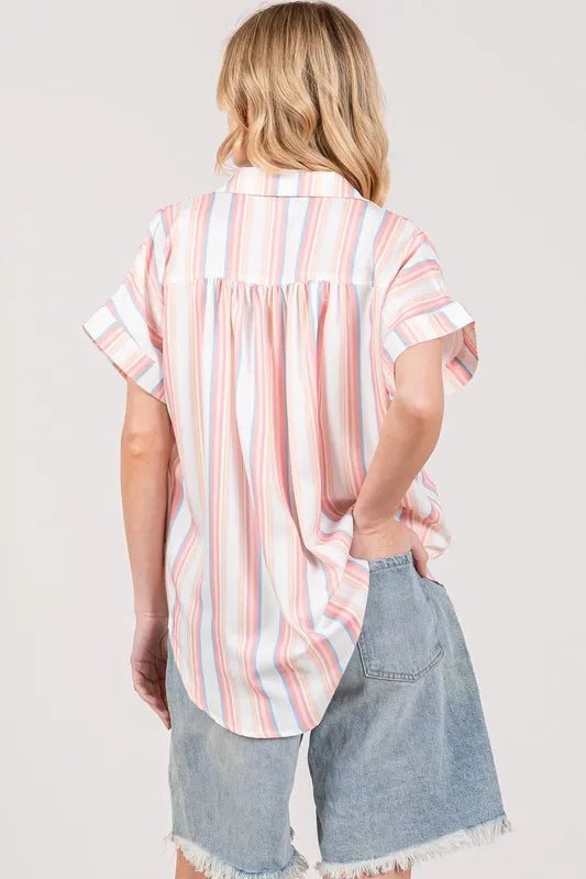 SAGE+FIG - Pastel Stripe Button Down Collared Shirt – Peach & Blue