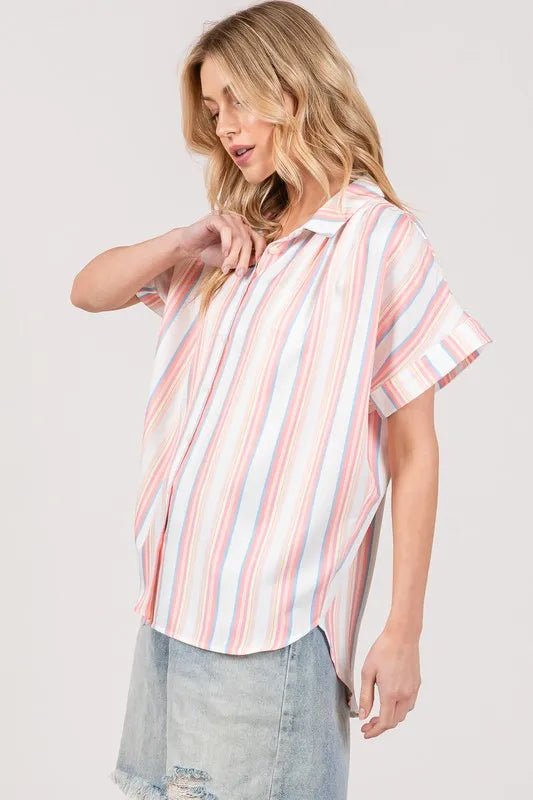 SAGE+FIG - Pastel Stripe Button Down Collared Shirt – Peach & Blue