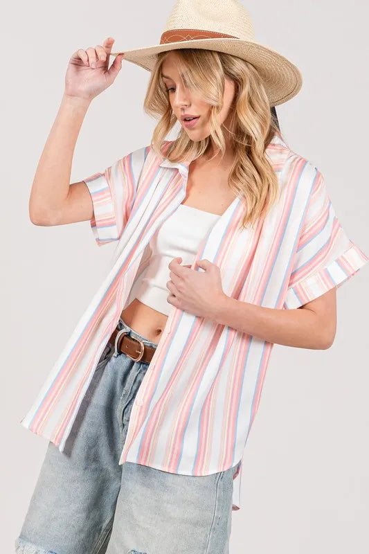SAGE+FIG - Pastel Stripe Button Down Collared Shirt – Peach & Blue