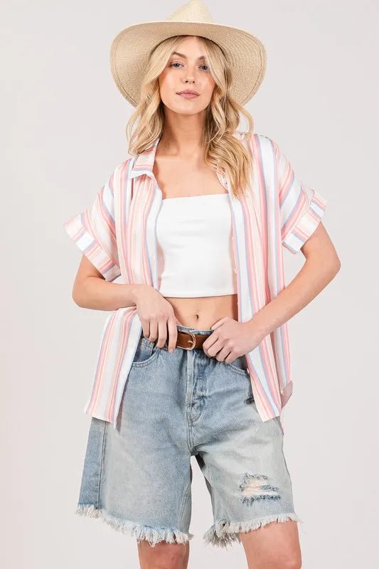 SAGE+FIG - Pastel Stripe Button Down Collared Shirt – Peach & Blue