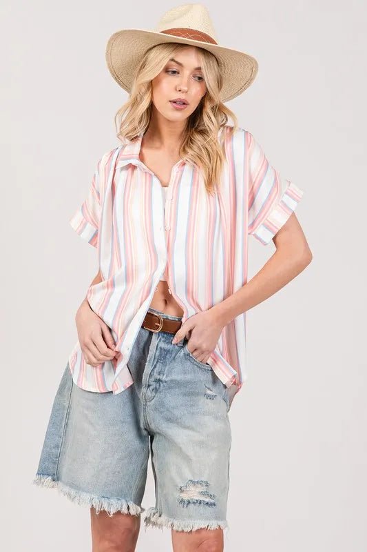 SAGE+FIG - Pastel Stripe Button Down Collared Shirt – Peach & Blue