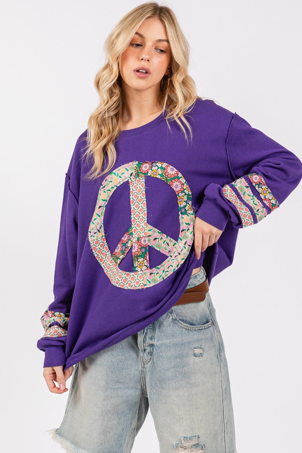 SAGE+FIG - Peace Patch Long Sleeve Top in Blueberry